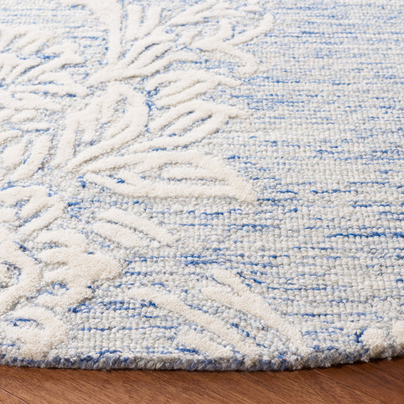 Batholomew Hand Tufted Wool/Cotton with Cotton Backing Floral Rug in Ivory/Blue, Round 6'