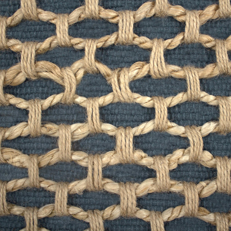 Indigo and Natural Jute Woven Rectangular Throw Pillow