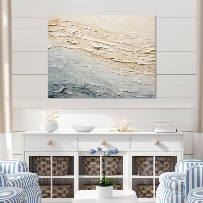 Décoration murale moderne bord de mer beige et gris I - Océan côtier, Toile tendue, H 24 po x l 32 po x P 1 po