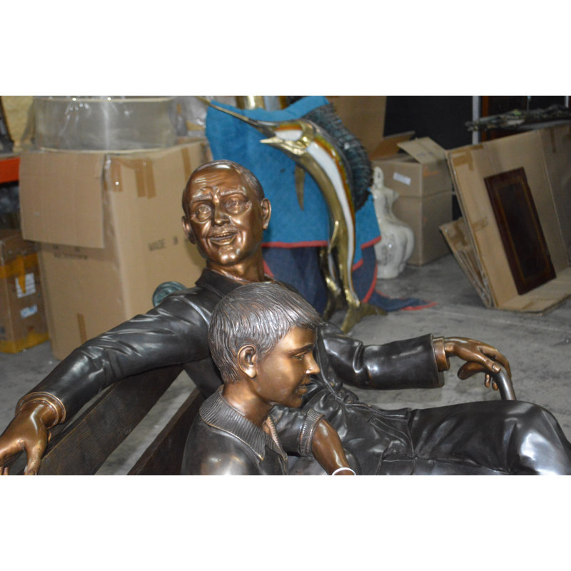 Grandfather An Grandson On A Bench Bronze Statue -  Size: 53"L X 32"W X 44"H.
