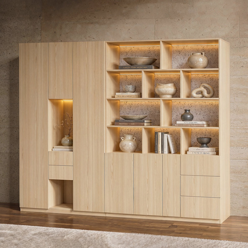 Bibliothèque 92,5 po H deux pièces avec éclairage DEL, Beige