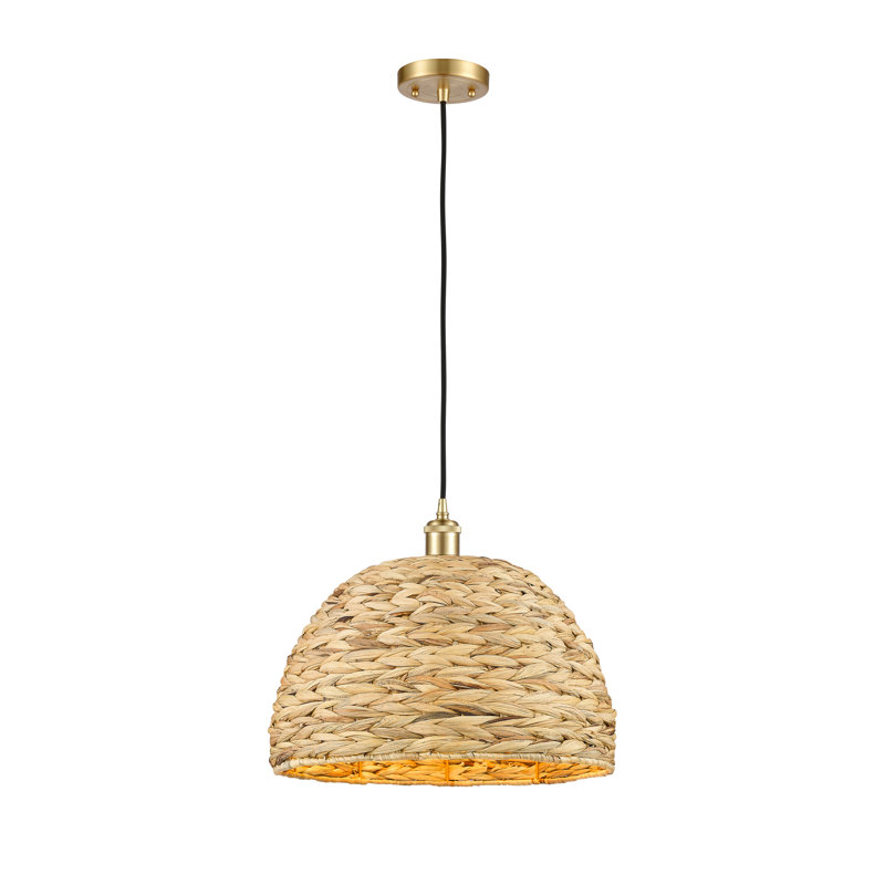 Luminaire suspendu en corde de rotin tissé 1 lumière Malaga, H 133 po x l 15,75 po x P 15,75 po, Or satiné