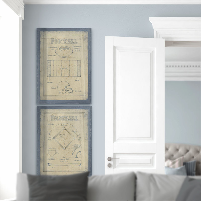 «All about the Game I», ensemble de 2 reproductions d'art encadrées, H 20 po x l 16 po x P 1,25 po, Pas de tapis
