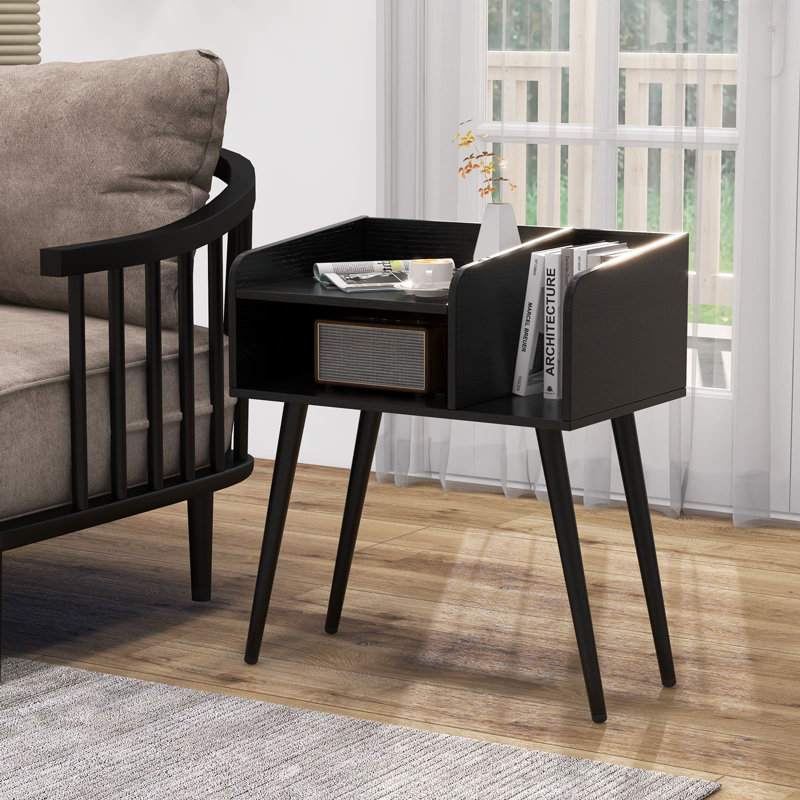 50cm W Metal Bedside Table, Black