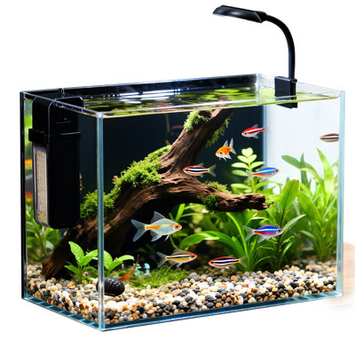 Glass Fish Tank Kit, 2.5 Gallon Betta Fish Tank Aquarium Starter Kit with Filter, Lights, Pebble for Betta, Goldfish, Small Fish or shrimg, Gifts