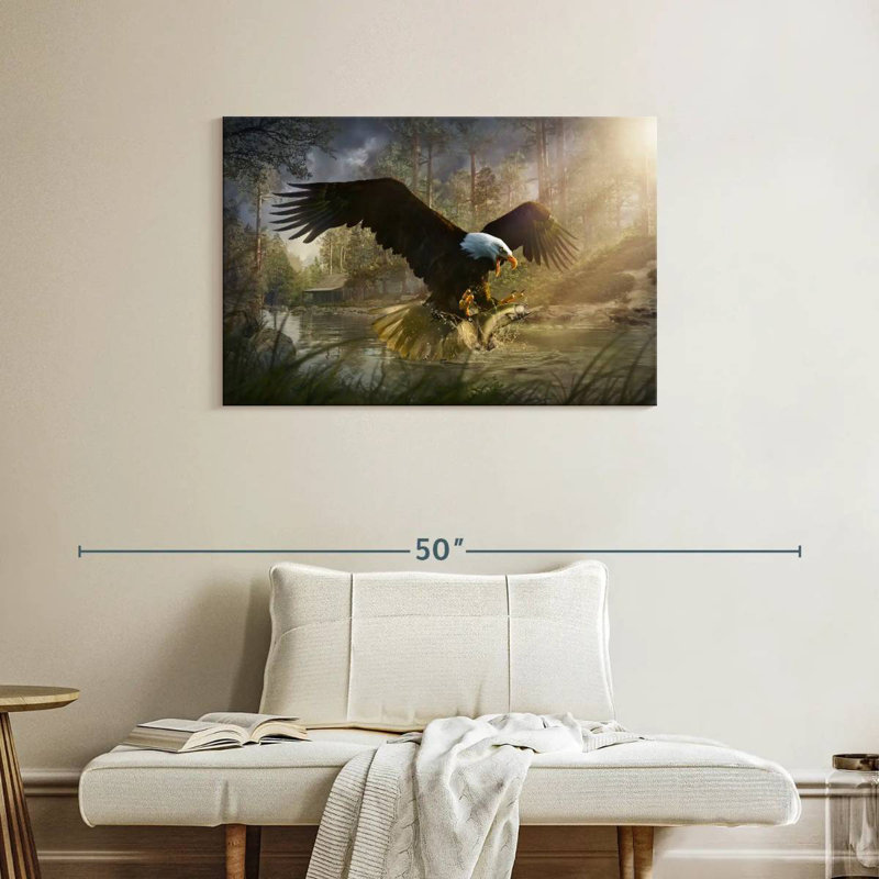 Brampt Bald Eagle Catching Fish, 24" H x 36" W