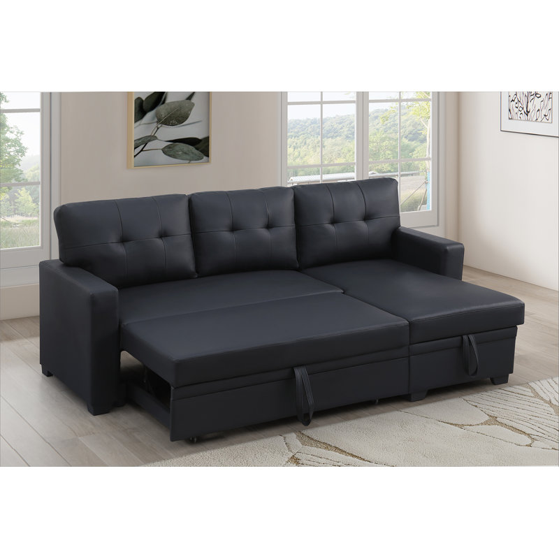 Canapé modulaire convertible rembourré avec méridienne coulissante, Orienté à droite, Lin noir