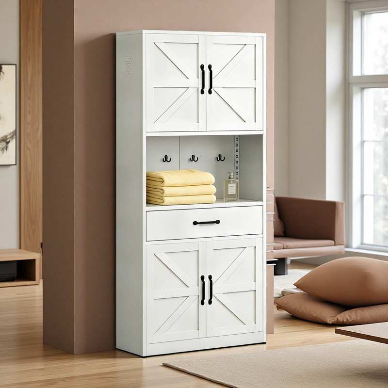 Armoire de rangement pour garde-manger de 70,9 po de hauteur avec grand comptoir, tablettes réglables, tiroirs et crochets
