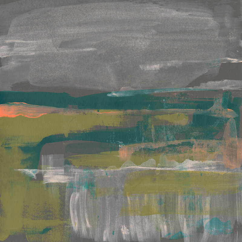 " Emerald & Coral Glimpse I " by Jennifer Goldberger Painting Print, 20" H x 20" W