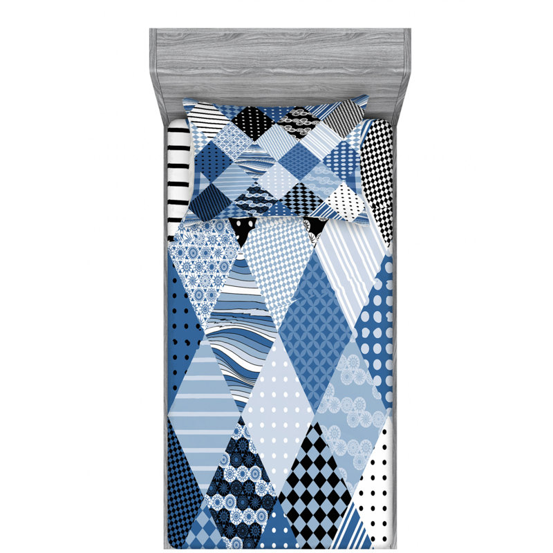 Microfiber Geometric Sheet Set, Twin XL Sheet Set with Fitted Sheet