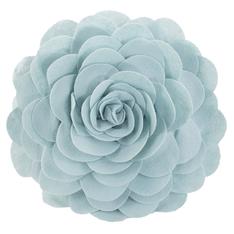  Polyester Throw Flower Pillow Cover, Aqua, 16" x 16", Polyester/Polyfill