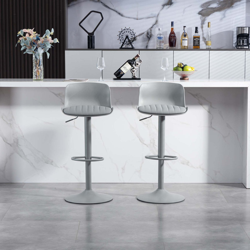 Modern PU Leather Adjustable Counter Height Swivel Barstools(Set Of 2), Gray