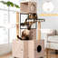 Tour pour chat 63 po, bac à litière et deux condos doubles, coussin en mousse à mémoire de forme, support, tapis antidérapant, arbre à structure de panneau de particules avec boîte, coussin lavable, poteaux à griffer de 7 cm d'épaisseur, interactif,