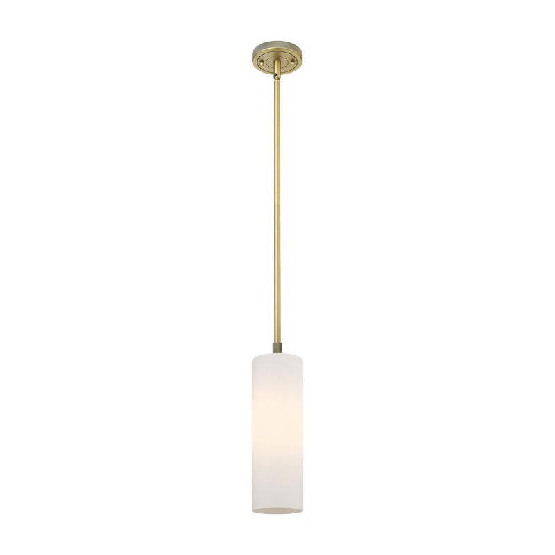 Crown Point Light Stem Hung Pendant, Brushed Brass, 13.25" H x 4.5"W x 4.5"D, Matte White
