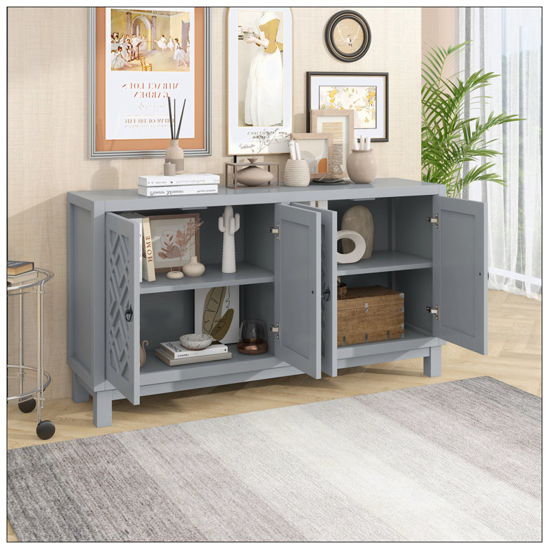 Grand buffet armoire avec poignées à anneau, Gris clair