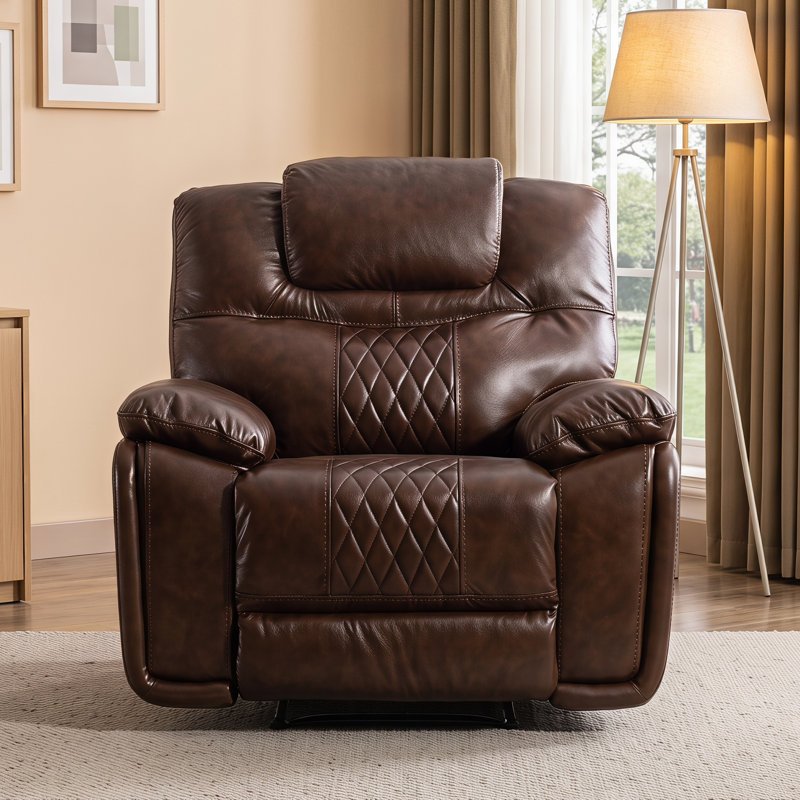 Jepum 40.9" W Top Grain Leather Recliner, Espresso