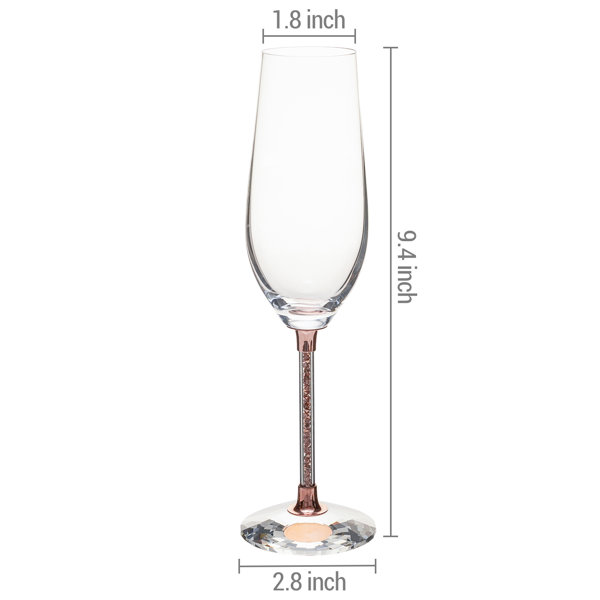 Embedded Gem Bead Stem Disign Copper Tone Glass Stemmed Champagne Flute Set  of 4