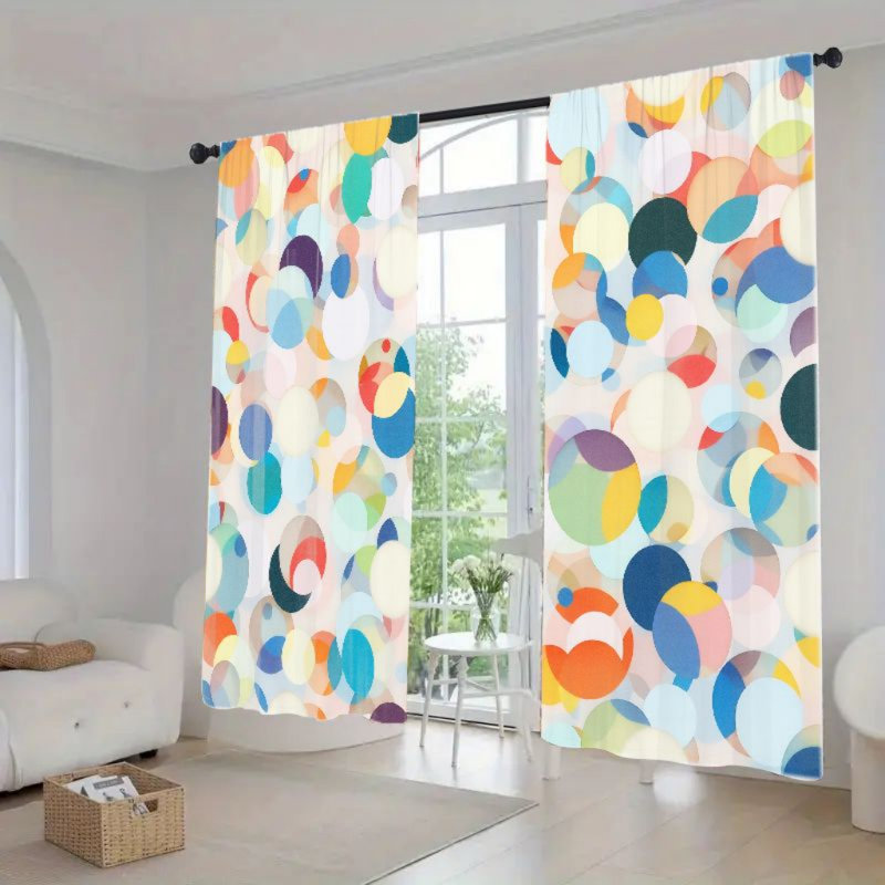 2 pièces rideaux de cercle géométrique coloré, rideaux de fenêtre à motifs abstraits modernes avec passe-tringle pour le salon, la cuisine et la chambre à coucher