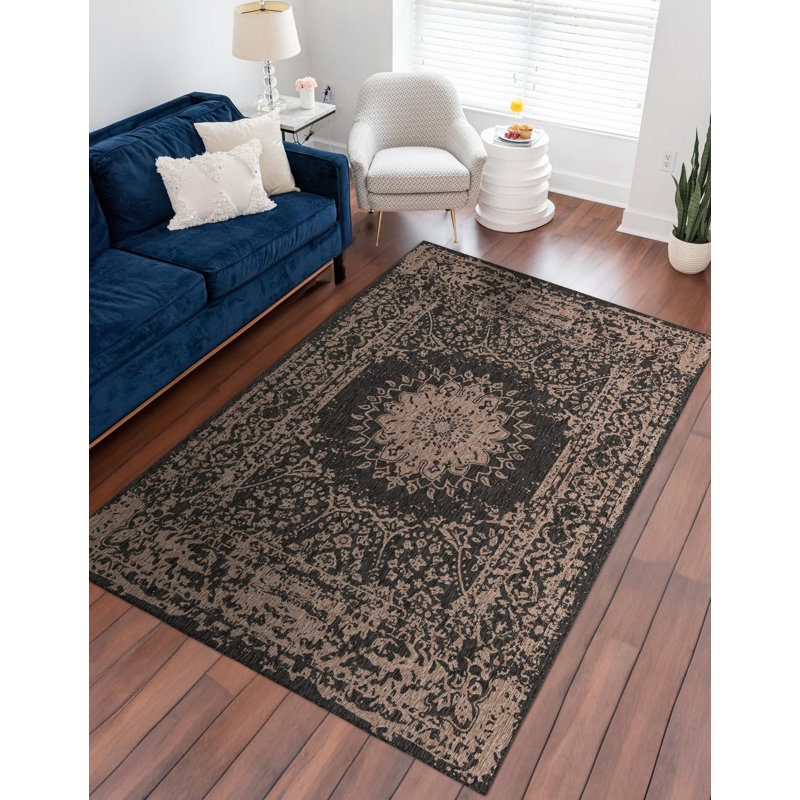 Tapis de couloir contemporain de couleur noire Hintz, Rectangle 2 pi x 3 pi 1 po