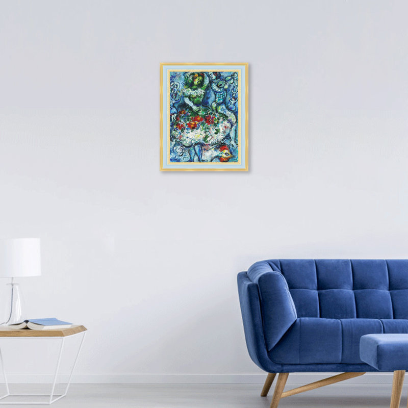 " Dance-hostest " by Marc Chagall Print, 16"x20", Light Blue with Gold