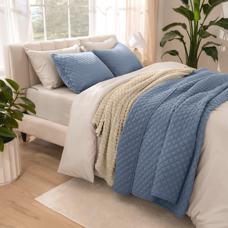 Ensemble de couvre-lit moderne et contemporain en microfibre 3 pièces , Bleu couronne