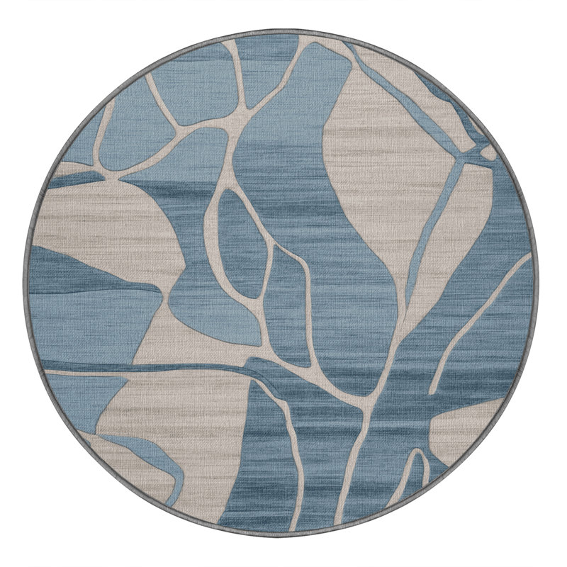 Machine Washable Abstract Gray Area Rug, Round 3'