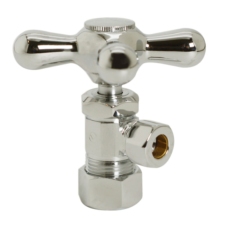 Robinet d'arrêt à angle en croix, entrée de tuyau en cuivre 1/2 po avec sortie de compression 3/8 po, Nickel poli