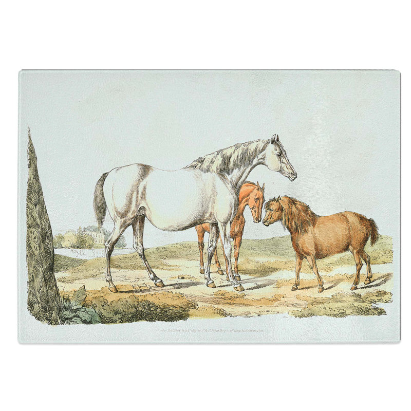 Tempered Glass Two Horses and a Pony by Henry Alken Chopping Board, 28.5 cm W x 20 cm L