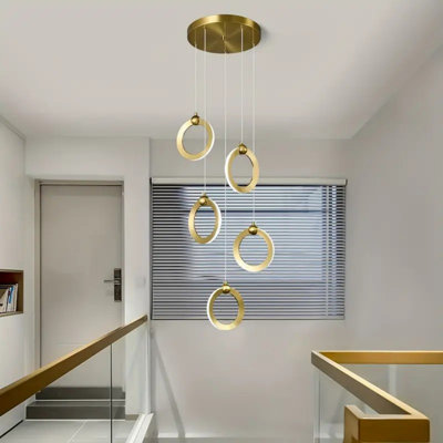 Lustre moderne à DEL avec 5 anneaux - Luminaire suspendu réglable à intensité variable de 30 W et 6 000 K