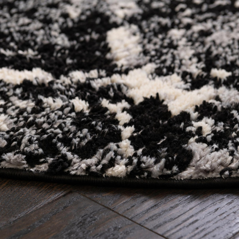 Tapis noir à motif géométrique Tucson, Ovale 5 pi x 8 pi