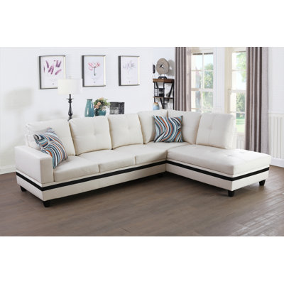 Tna White And Black Semi PU Synthetic Leather L Shaped 2 - Piece Faux Leather Sectional, Right Hand Facing 