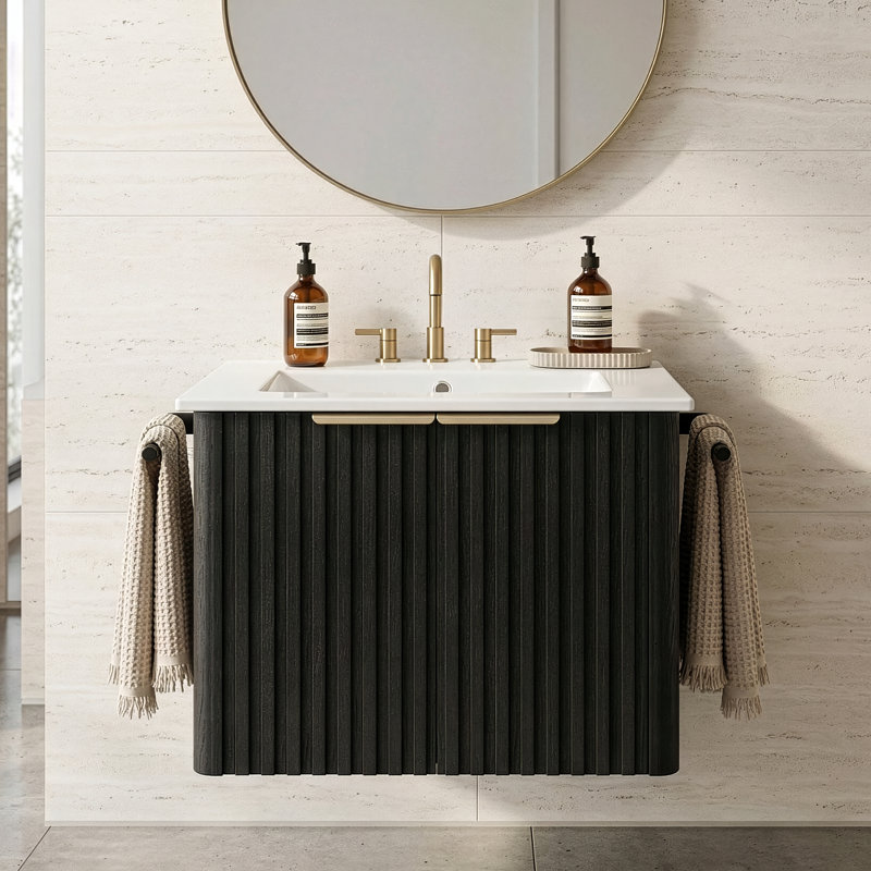 Meuble-lavabo simple mural 24 po Calix, Chêne foncé