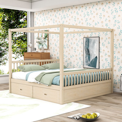 Lit à baldaquin en bois avec tiroirs de rangement intégrés et structure durable