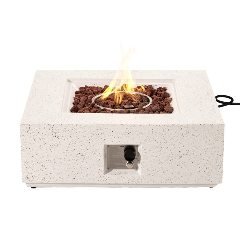 Kinzie Square Concrete Propane Smokeless Fire Pit Table with Lid, Terrazzo White