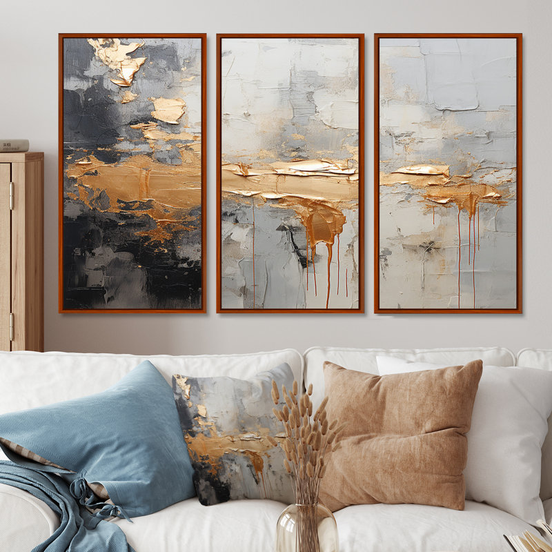 Wentworth - Ensemble d'art mural abstrait, H 28 po x l 36 po x P 1 po, Cadre flottant brun