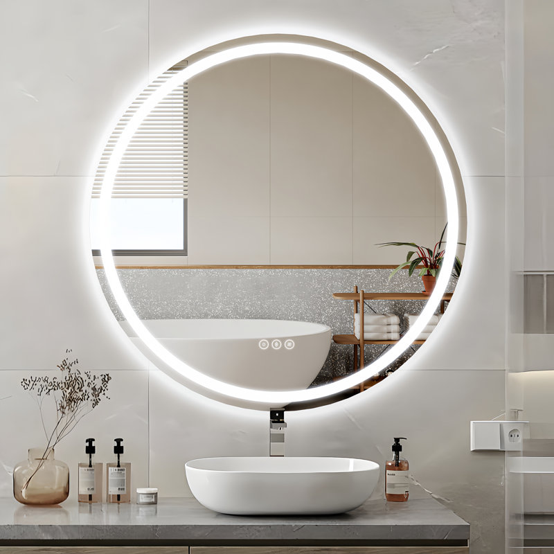 Venia Round Dimmable LED Anti-Fog Frameless Vanity Mirror , 40"H x 40"W