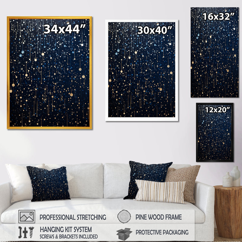Indian Art Starry Night Sky 1 - Art mural indien, Cadre doré simple, H 40 po x l 30 po x P 1,5 po