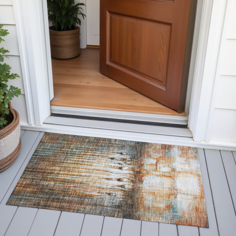 Tapis paprika Xhevrie intérieur / extérieur lavable à la machine, Rectangle 1 pi 8 po x 2 pi 6 po