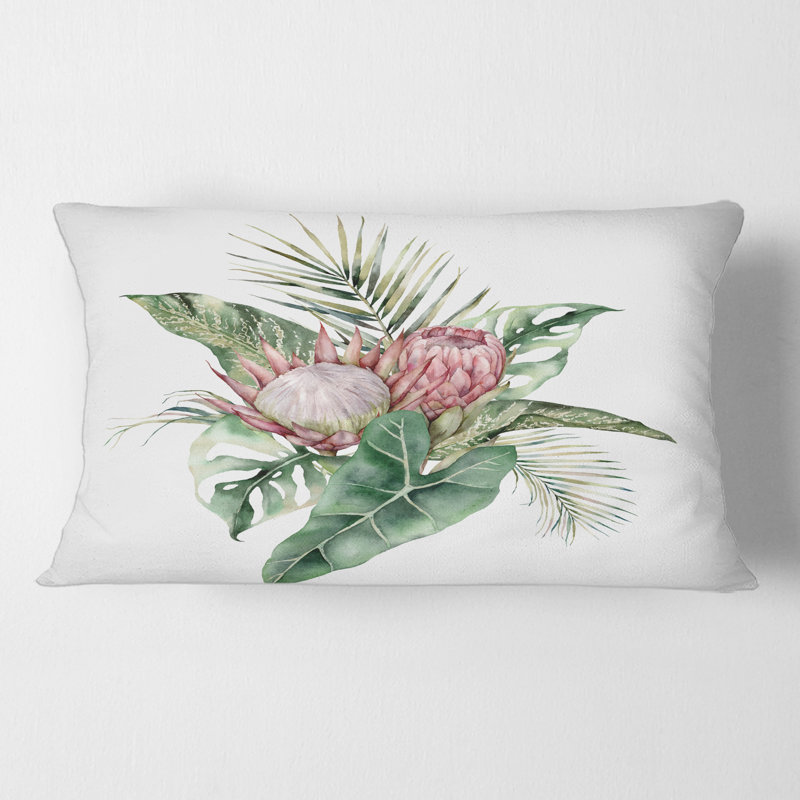 Housse de coussin rectangulaire et insert H King and Queen Proteas Palm and Monstera Leaves