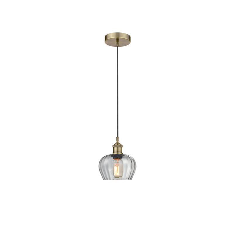 Luminaire suspendu simple à 1 lumière Noille, Transparent, Noir mat, H 8,5 po x l 6,5 po x P 6,5 po