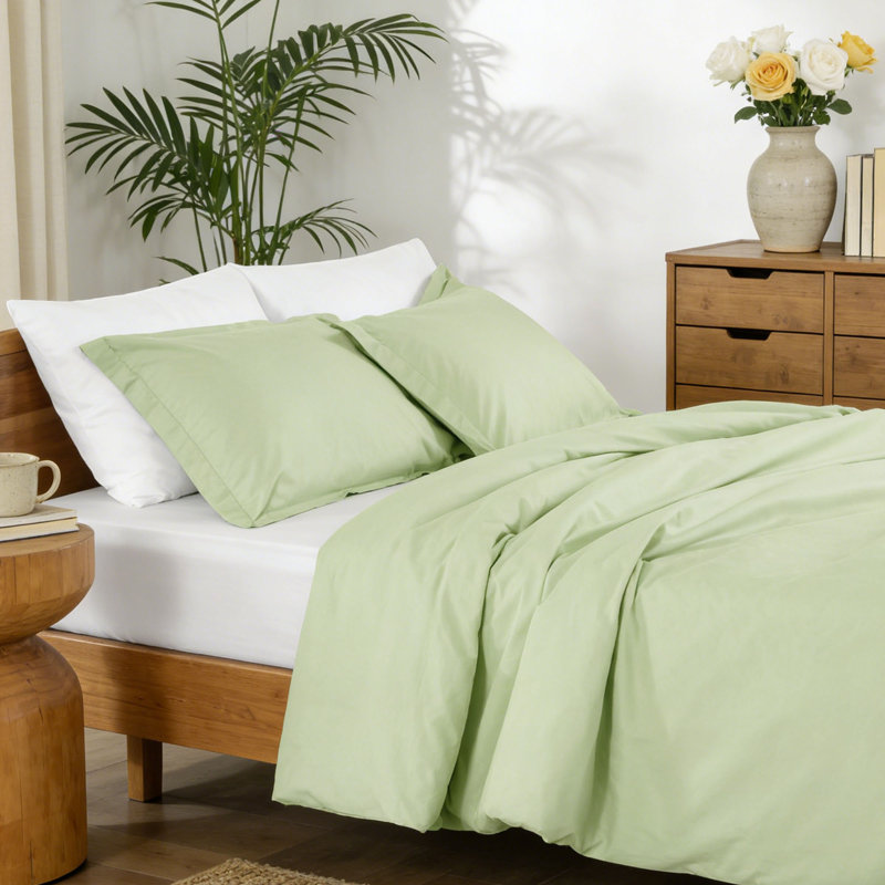 100% Cotton Percale 250 TC Duvet Cover Set With Pillow Sham(S), Sage, Queen Duvet Cover + 2 Standard Shams