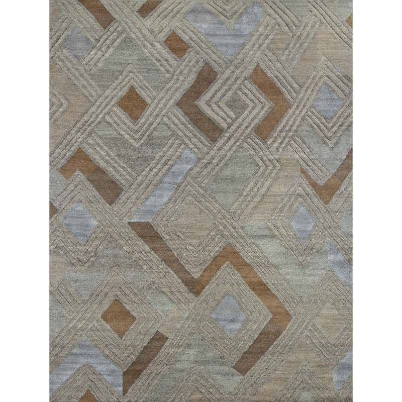 Tapis gris et carré noué à la main de haute qualité, Rectangle 10 pi x 14 pi