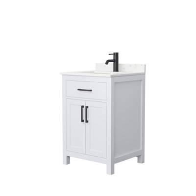 Meuble-lavabo simple autoportant 24 po avec plateau en marbre Beckett