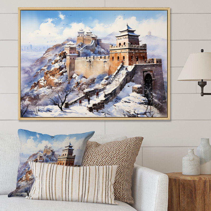 Paysage asiatique II sur toile, 34" H x 44" W, White Picture Framed