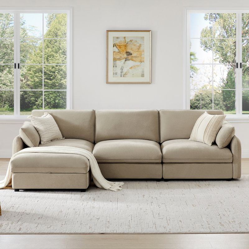  Canapé modulaire rembourré modulaire souple avec repose-pieds de 112 po de largeur 112 po, Polyester kaki