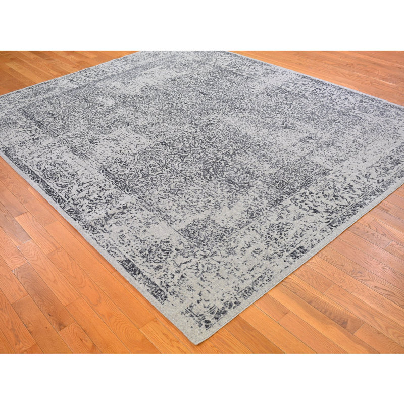 Tapis oriental gris en laine et soie tissés à la main 7 pi 10 po x 9 pi 9 po 7ED503B3213F48E4A2FDB50221BDB9B6