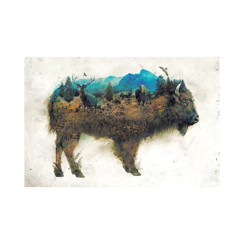 Surreal Bison by Barrett Biggers - Wrapped Canvas Painting, 20.32 cm H x 30.48 cm W