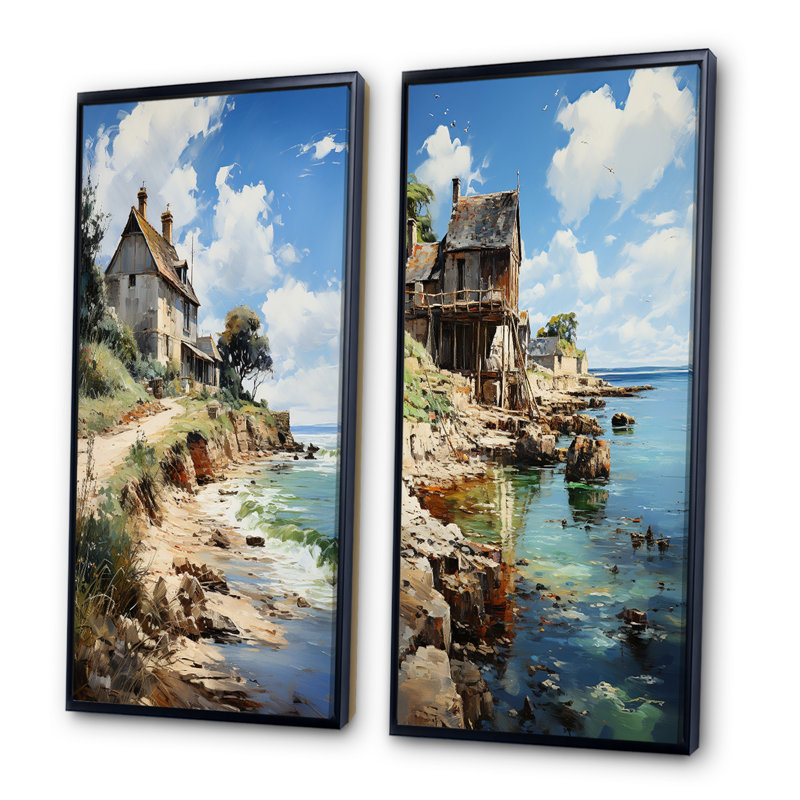 «The Normandy Coast By Eugene», 2 pièces sur toile, Cadre noir, H 40 po x l 40 po
