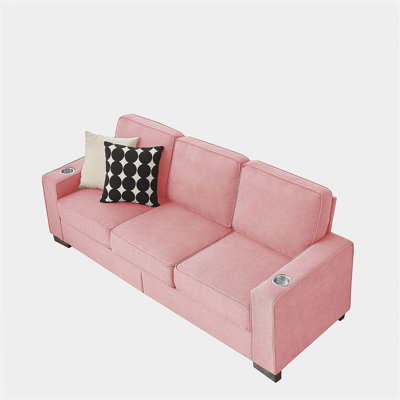 83.86"Snowfleece Fabric sofa,Modern Compressed Couch,3-Seater Sofa, Furniture for Living Room,Bedroom,office ,Pink