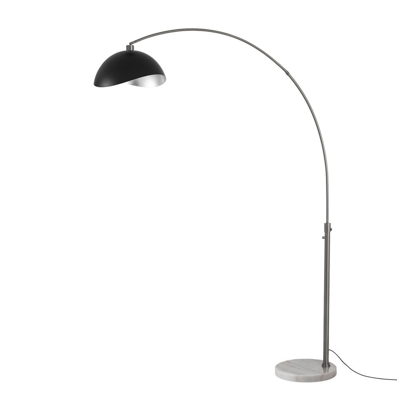 Lampe à arc Luna Bella - nickel noir, base en marbre blanc, abat-jour en acier noir mat / argenté, à intensité variable, ampoule incluse